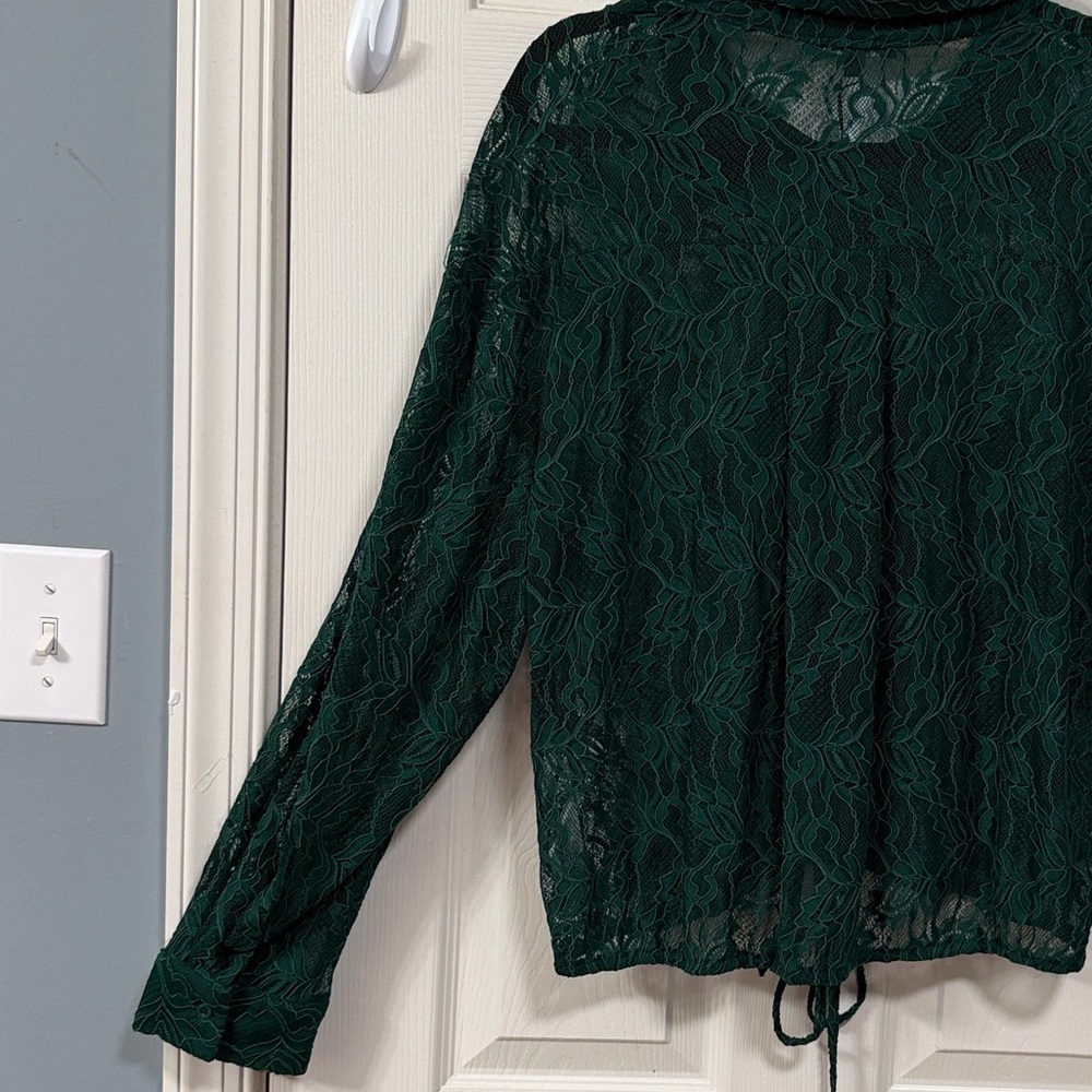 Adrianna Papell Dark Green Lace Blouse Luxury - Picture 12 of 16